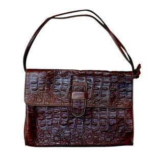 Unisa Croc Print Brown Leather Adjustable Shoulder Crossbody Envelope Bag Purse